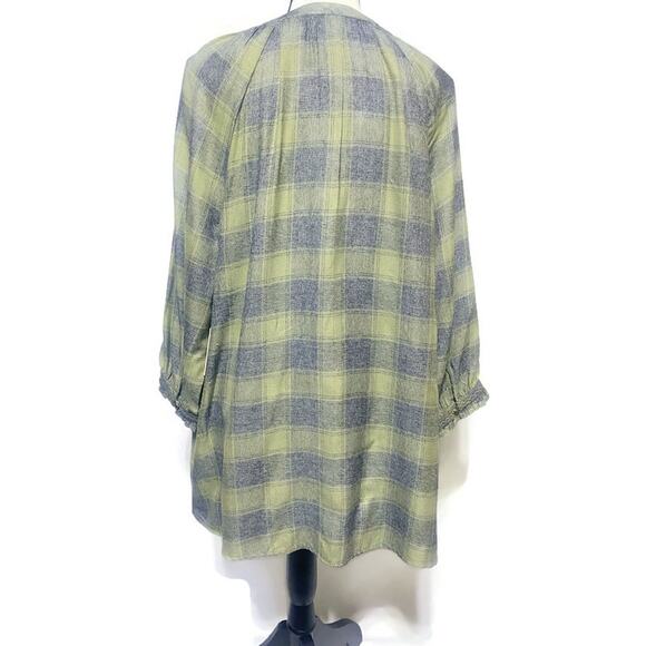 Caffe Marrakesh Pullover Top Women's Medium 3/4 Sleeves Green Plaid NEW - Picture 2 of 7